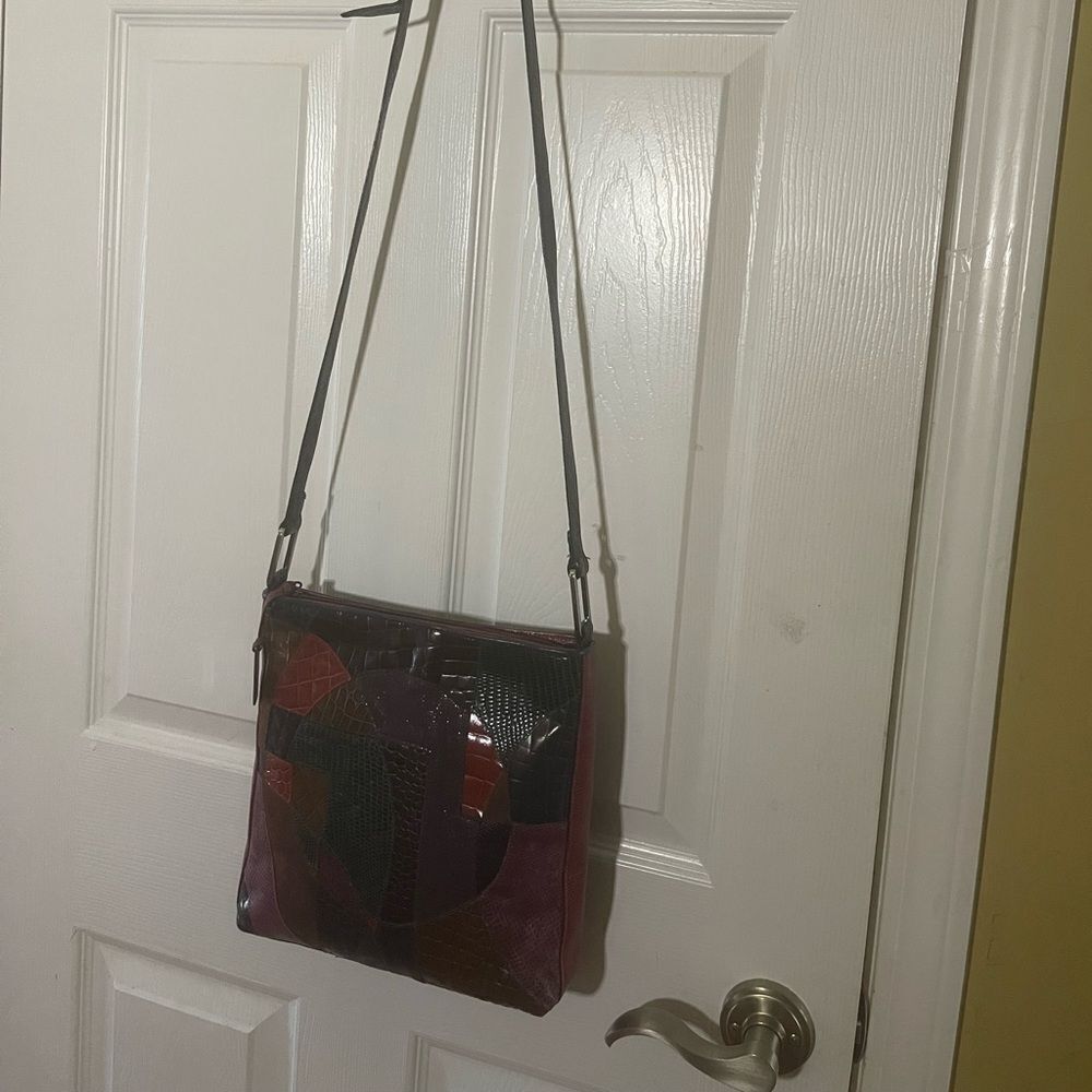 Sharif lizard prints leather Multicolor Patchwork Shoulder Bag